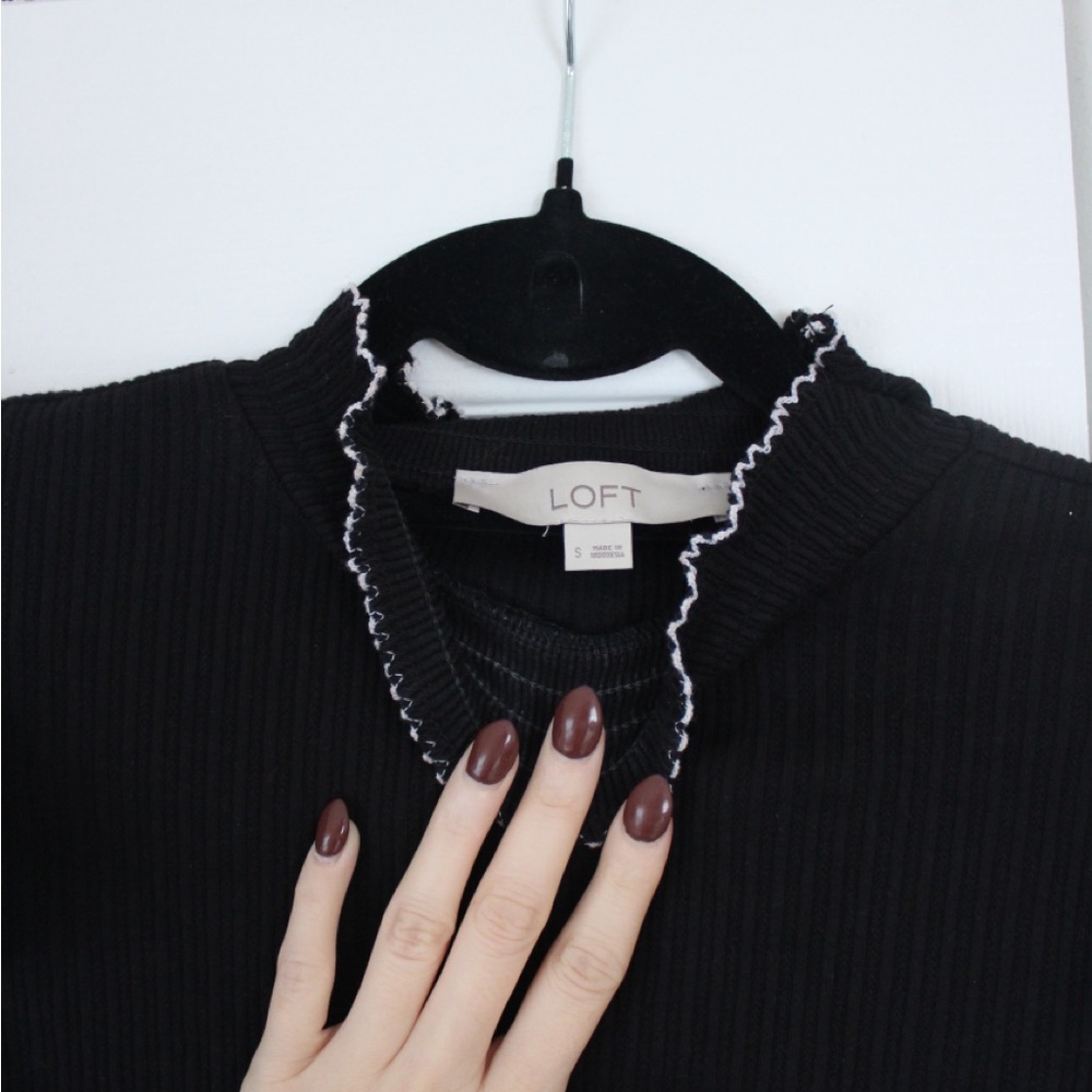 Loft Pointelle Ribbed Ruffle Top - Picture 4 of 4